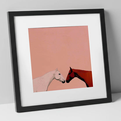 Gentle Encounter horse portrait art print in black frame