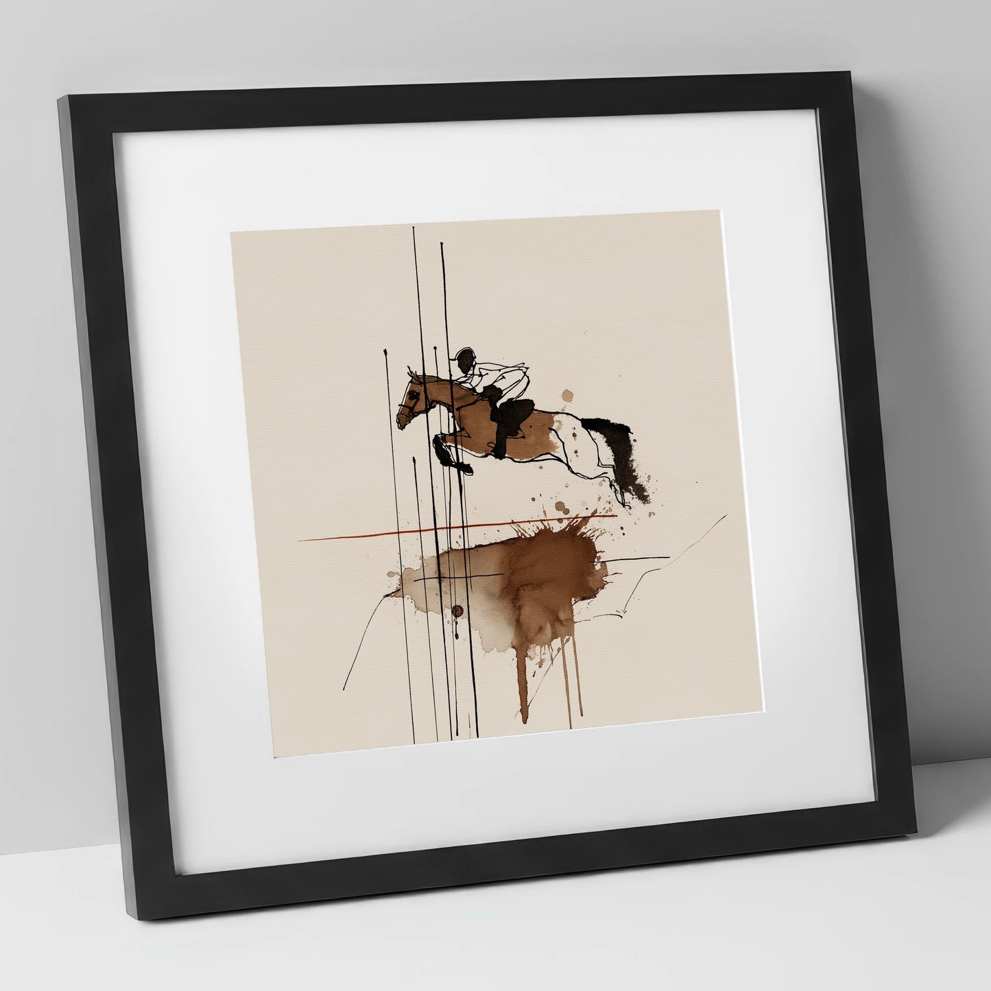 Dynamic Clearance show jumping horse art print in black frame