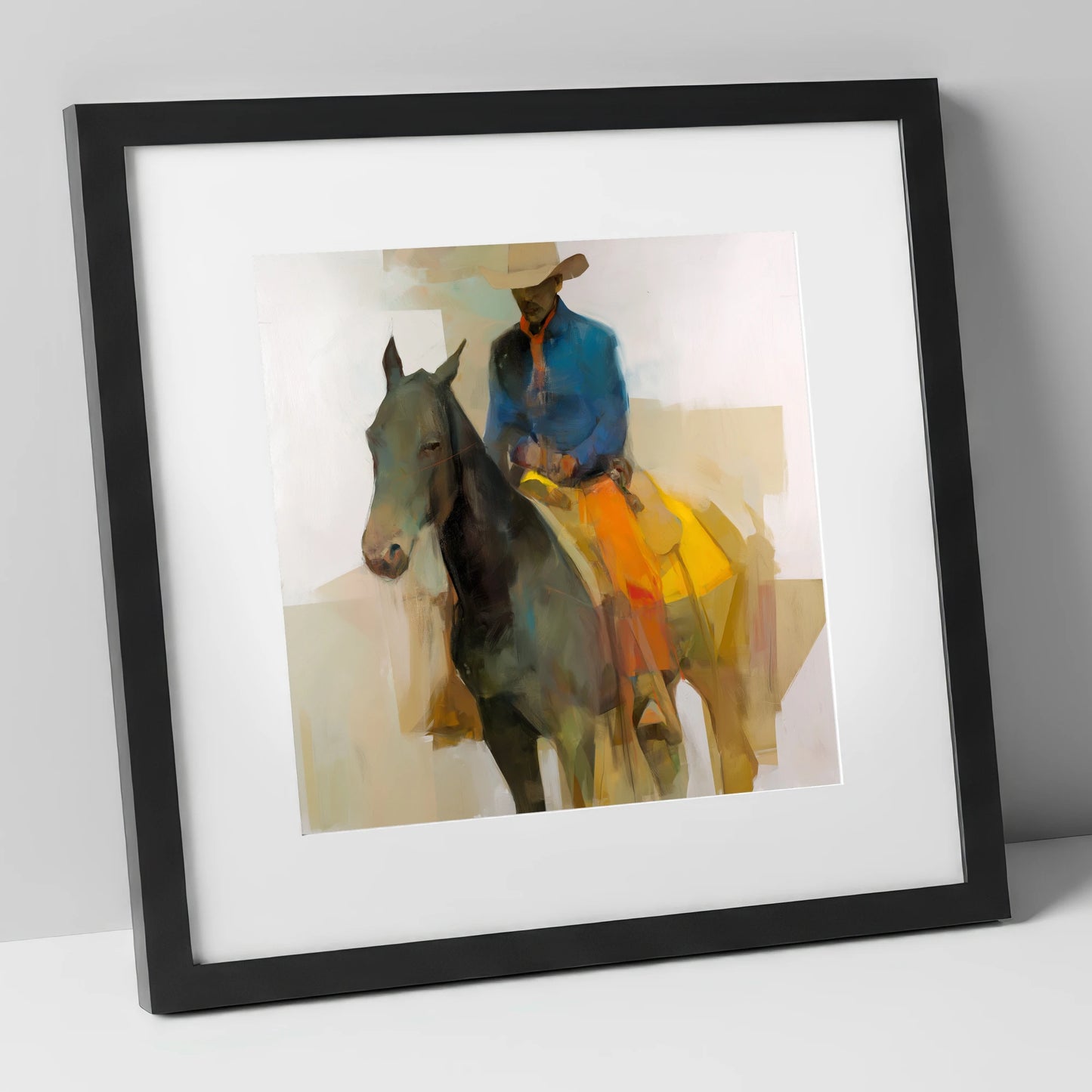 Painted Desert Rider western horse art print in black frame