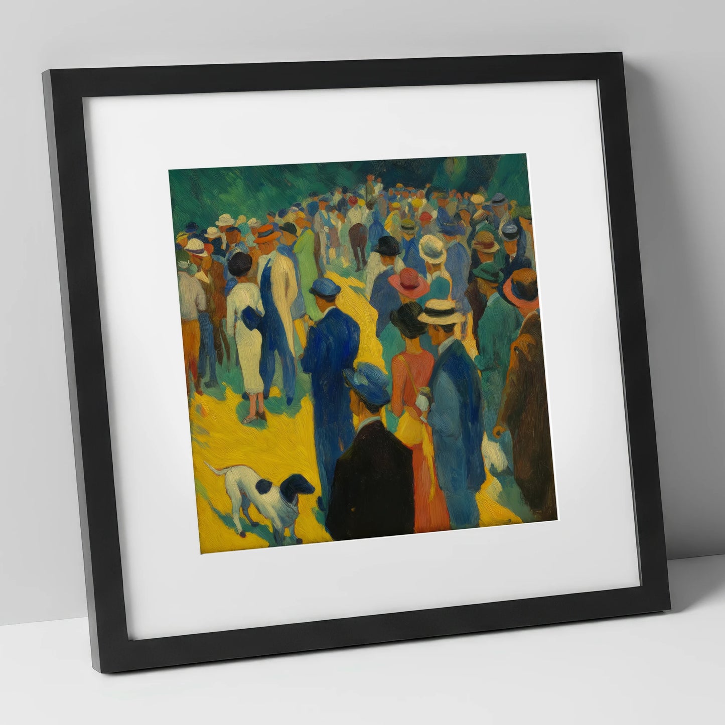 Race Day Spectacle racing horse art print in black frame