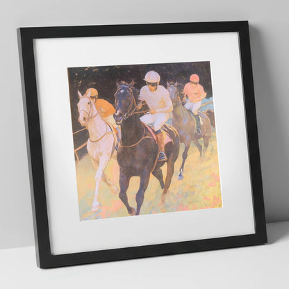 The Luminous Furlong racing horse art print in black frame