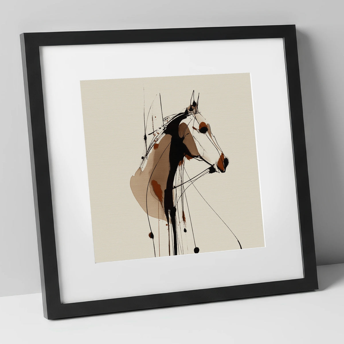 Expressive Sepia Horse Profile horse portrait art print in black frame