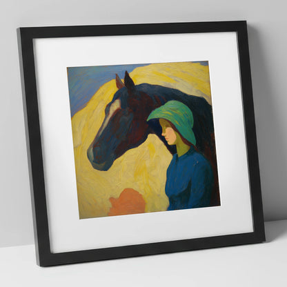 The Quiet Bond horse & rider art print in black frame