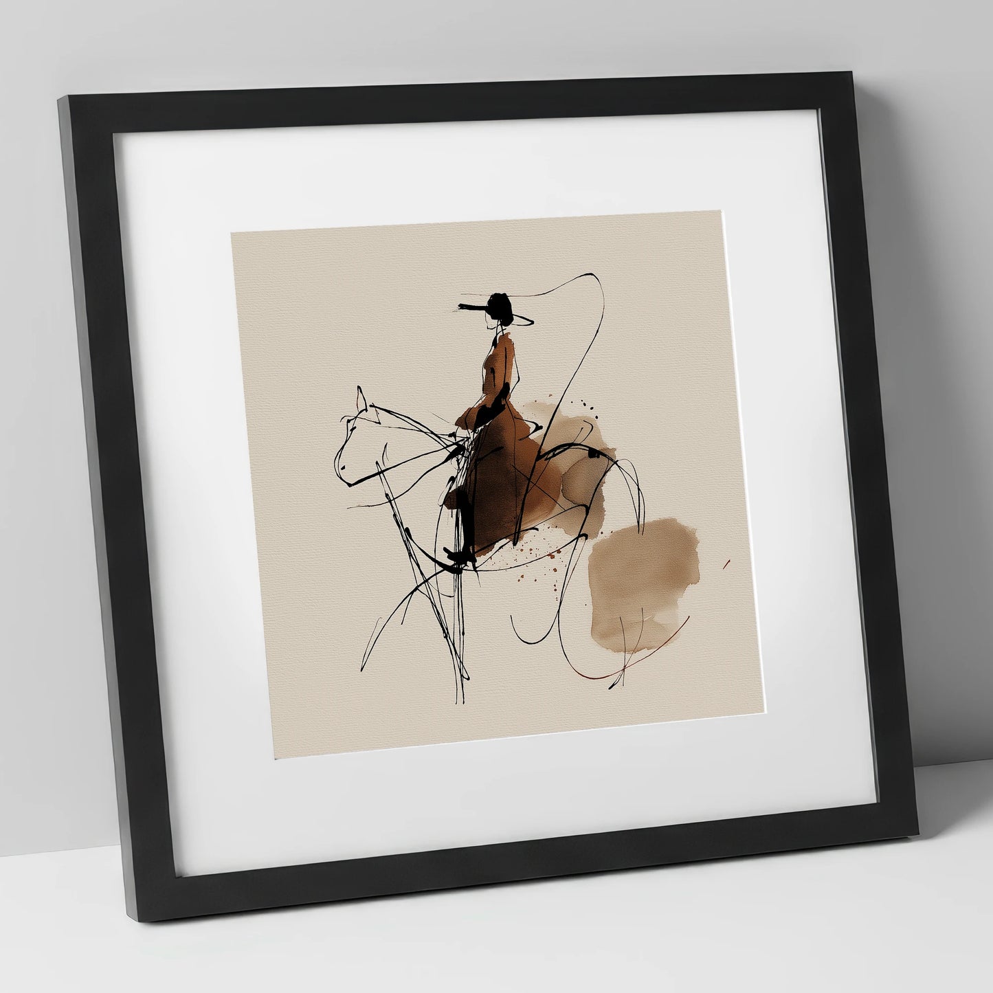The Sepia Rider horse & rider art print in black frame