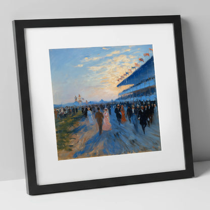 Evening at the Races racing horse art print in black frame