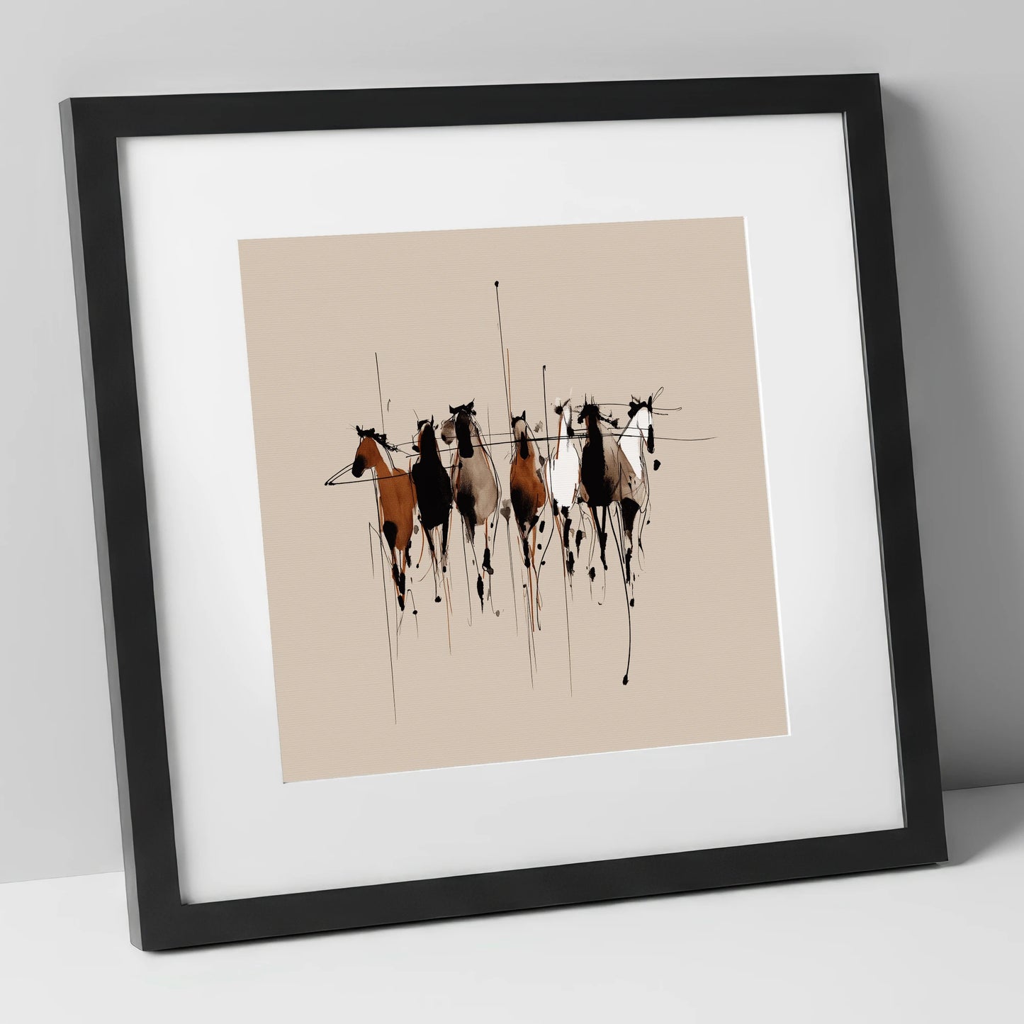The Fluid Herd wild horses art print in black frame