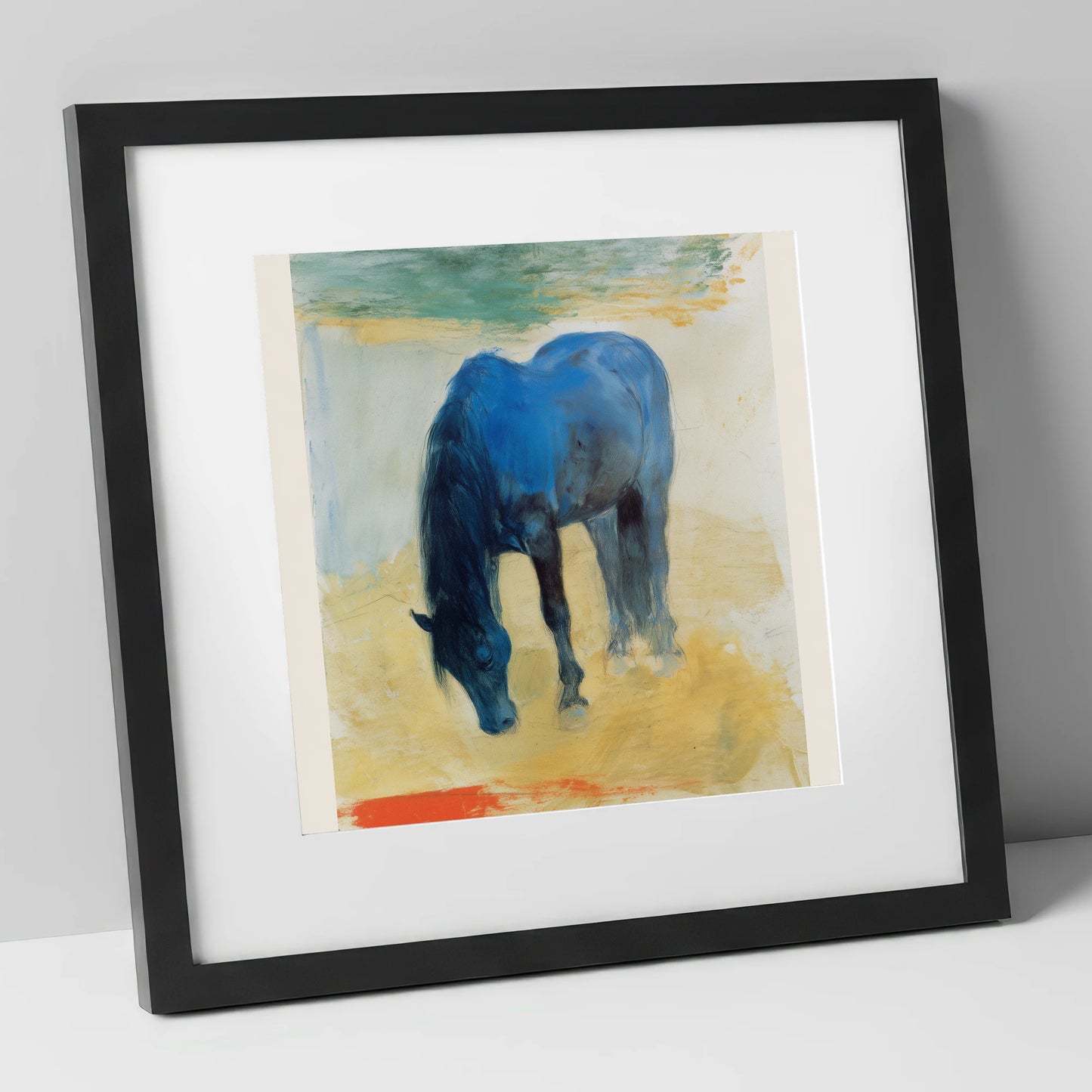 The Cerulean Grazer horse breed art print in black frame
