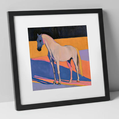 Colour Block Abstract Grey Horse horse breed art print in black frame