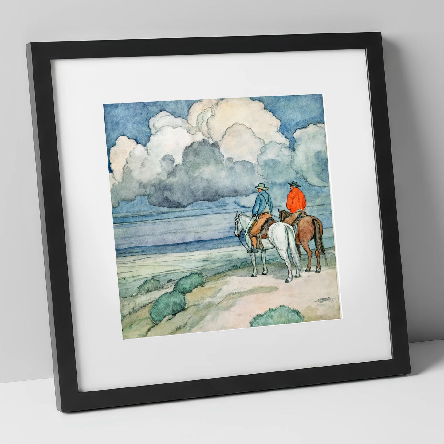 The Gathering Storm horse landscape art print in black frame