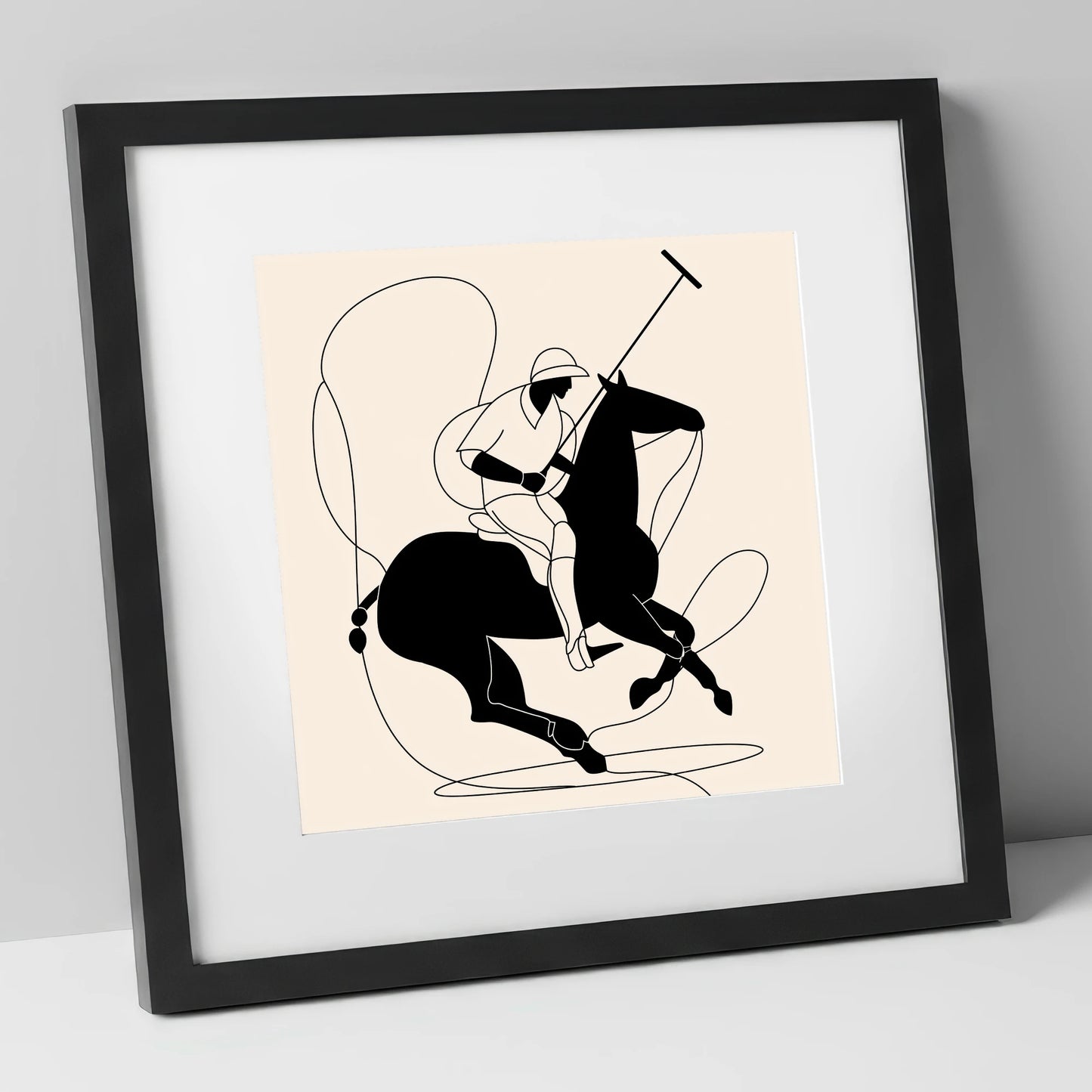 Polo in Motion polo horse art print in black frame