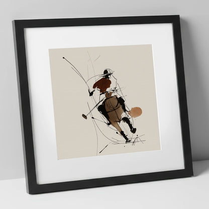 Dynamic Chukka polo horse art print in black frame