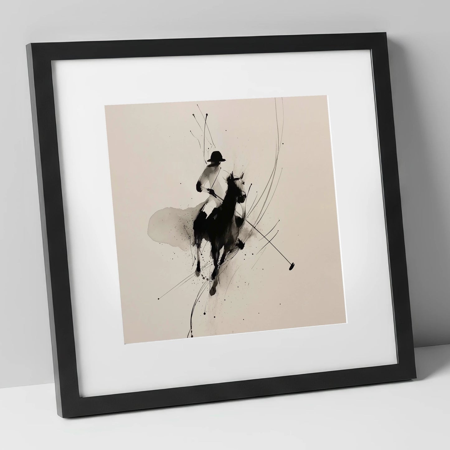Poised for the Strike polo horse art print in black frame