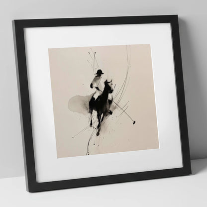 Poised for the Strike polo horse art print in black frame