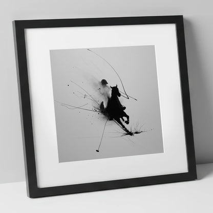 Phantom Polo Strike polo horse art print in black frame