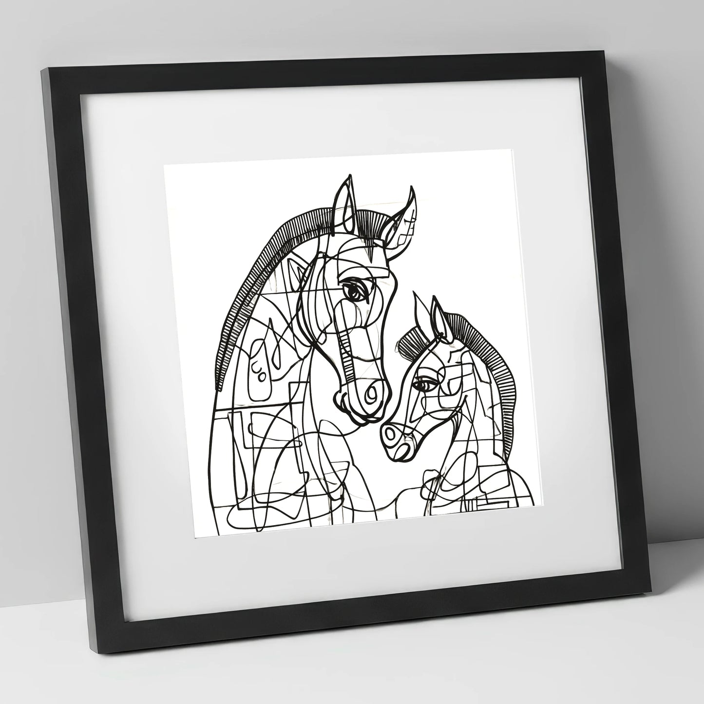Structured Bond mare & foal art print in black frame