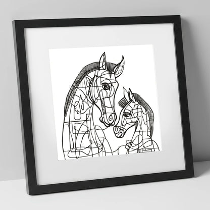 Structured Bond mare & foal art print in black frame