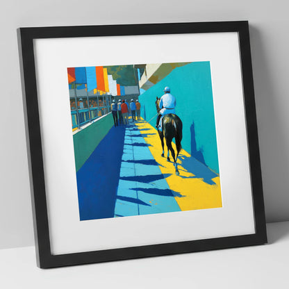 Walk to the Start racing horse art print in black frame