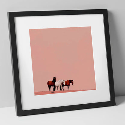 The Blush Horizon wild horses art print in black frame