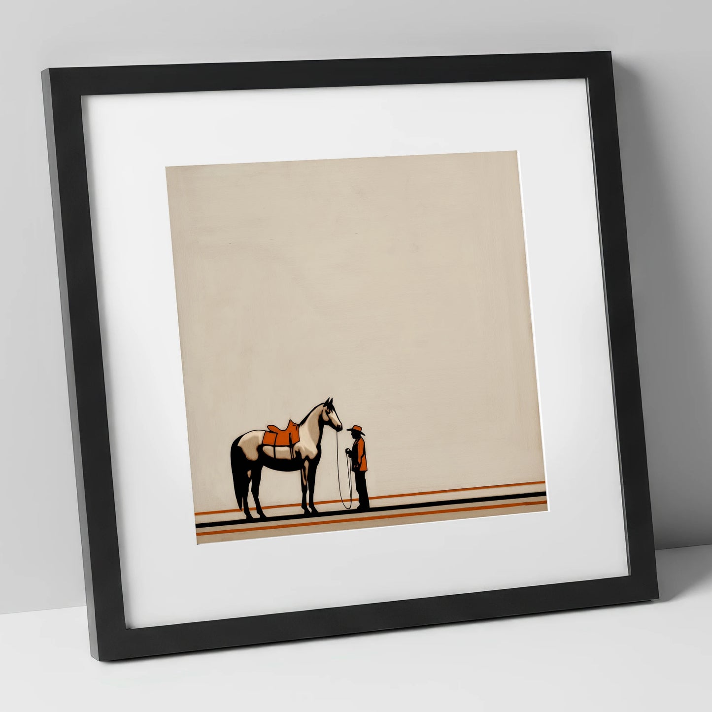 The Quiet Companion horse & rider art print in black frame