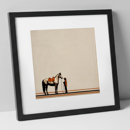 The Quiet Companion horse & rider art print in black frame