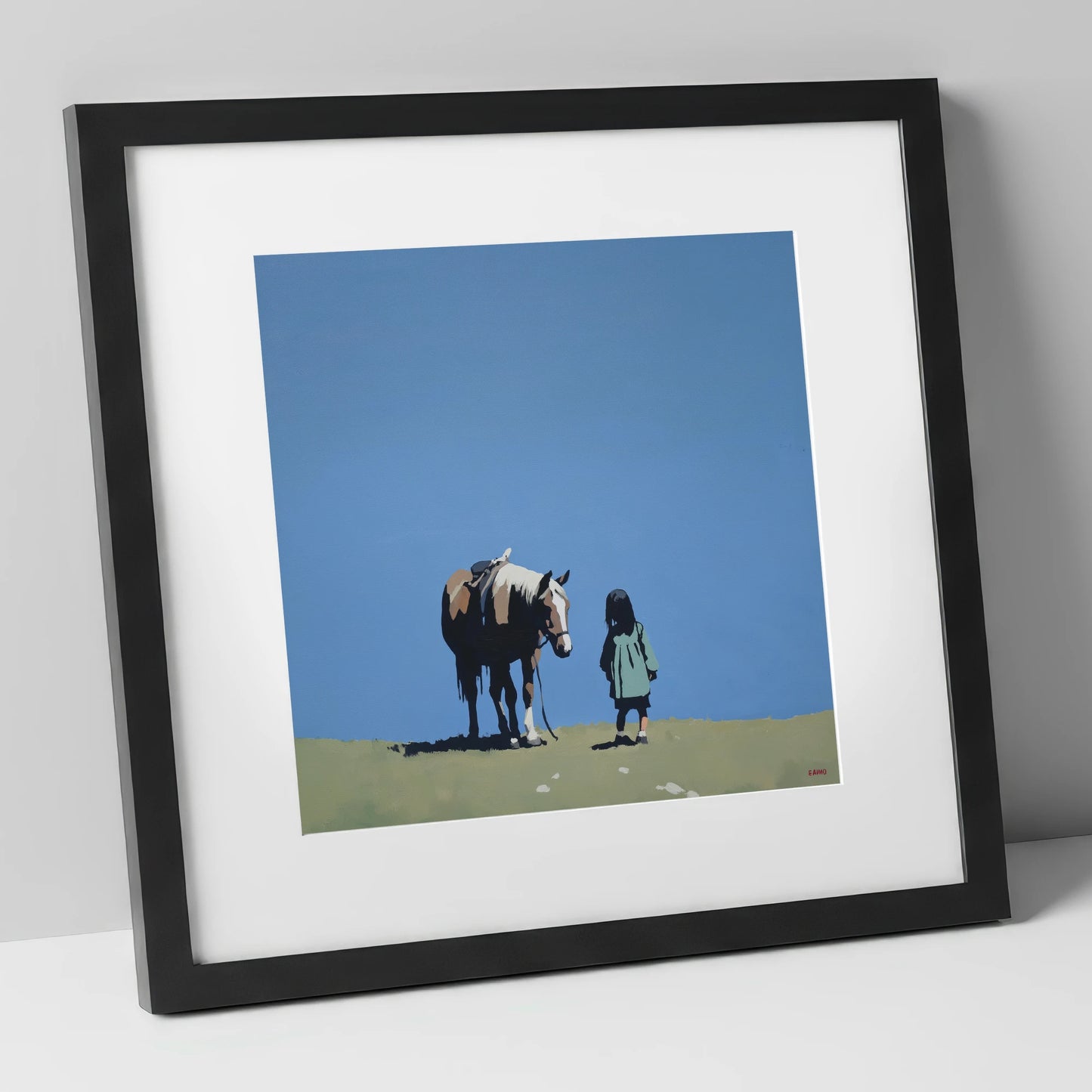 A Quiet Understanding horse & rider art print in black frame