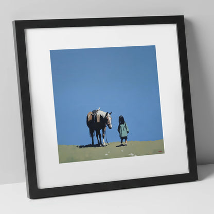 A Quiet Understanding horse & rider art print in black frame
