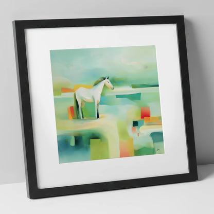 Abstract Grey Harmony horse landscape art print in black frame