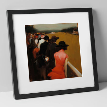 Anticipation at the Rails racing horse art print in black frame