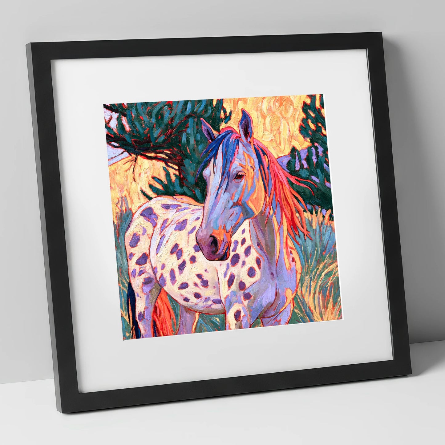 Colourful Spotted Appaloosa Horse horse breed art print in black frame