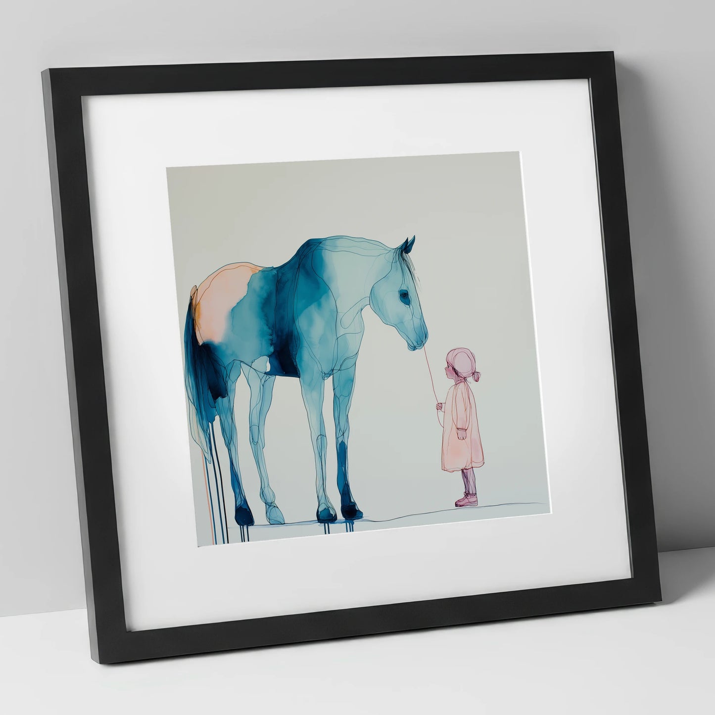 The Delicate Connection horse & rider art print in black frame