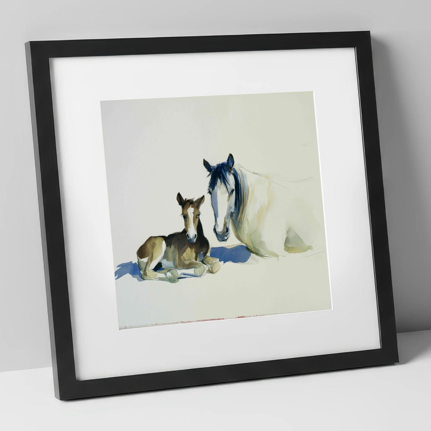Quiet Devotion mare & foal art print in black frame