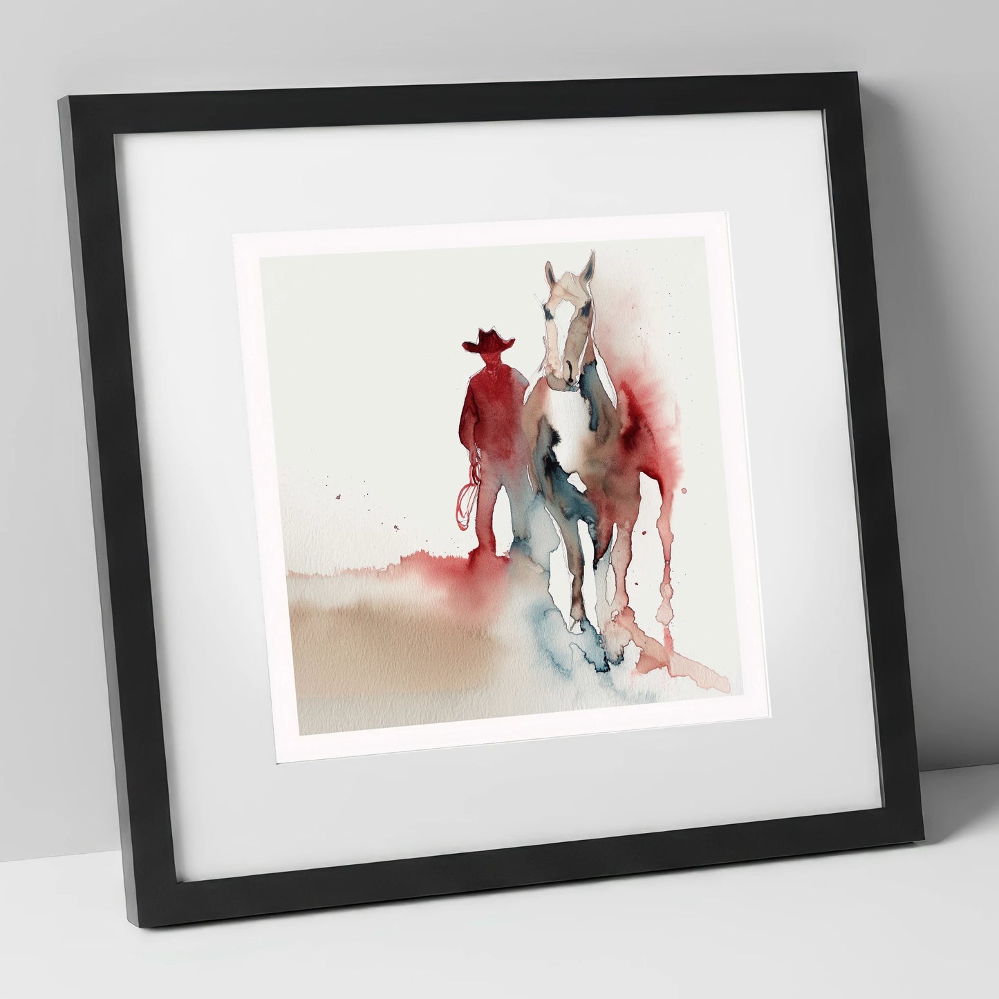 Crimson Trail Companion western horse art print in black frame