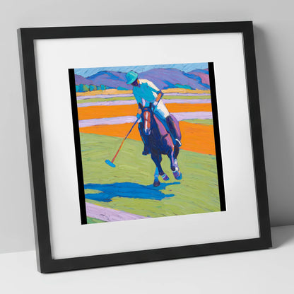 Vivid Chukka polo horse art print in black frame