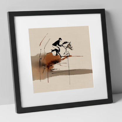 Dynamic Suspension show jumping horse art print in black frame