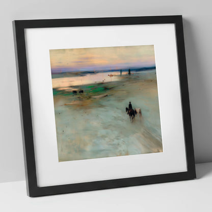 Across the Evening Sands horse landscape art print in black frame