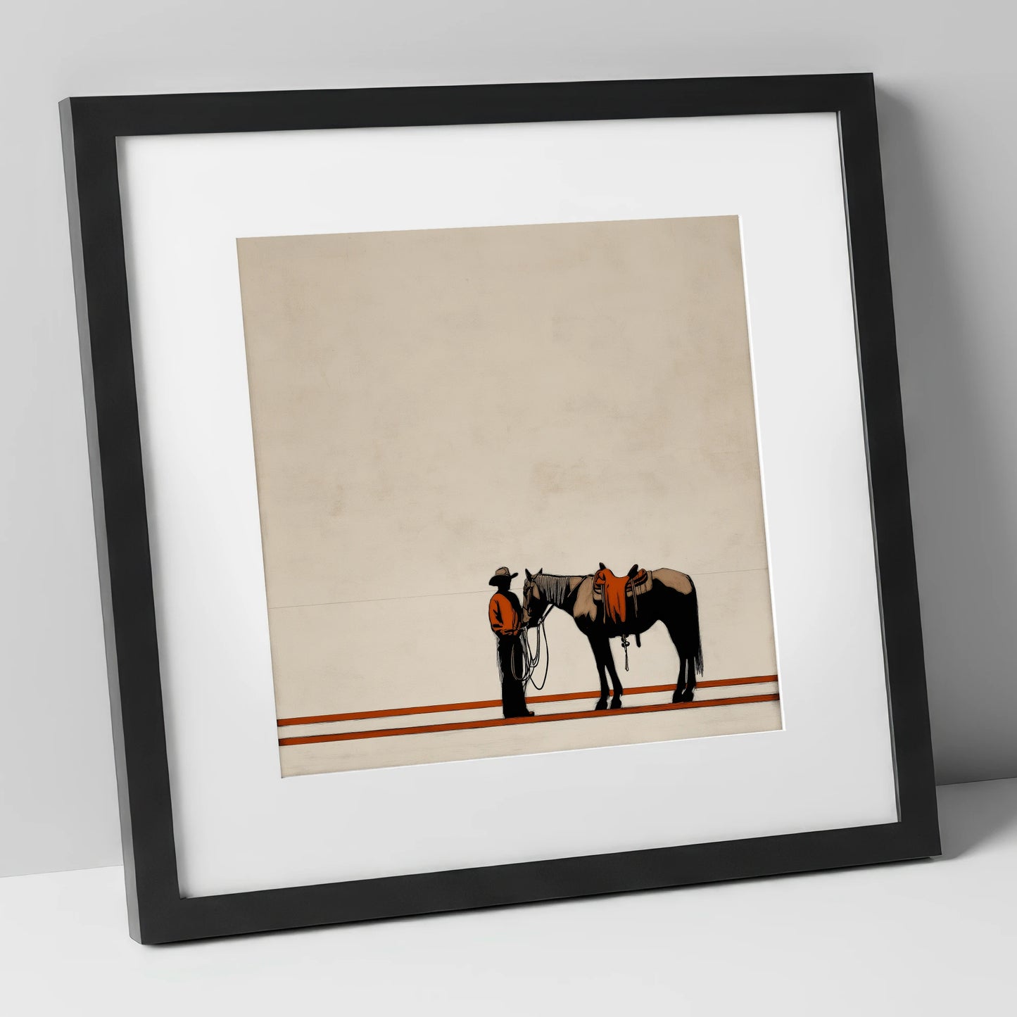 The Quiet Horizon western horse art print in black frame