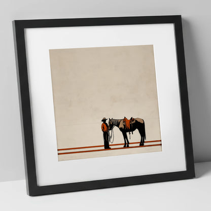 The Quiet Horizon western horse art print in black frame