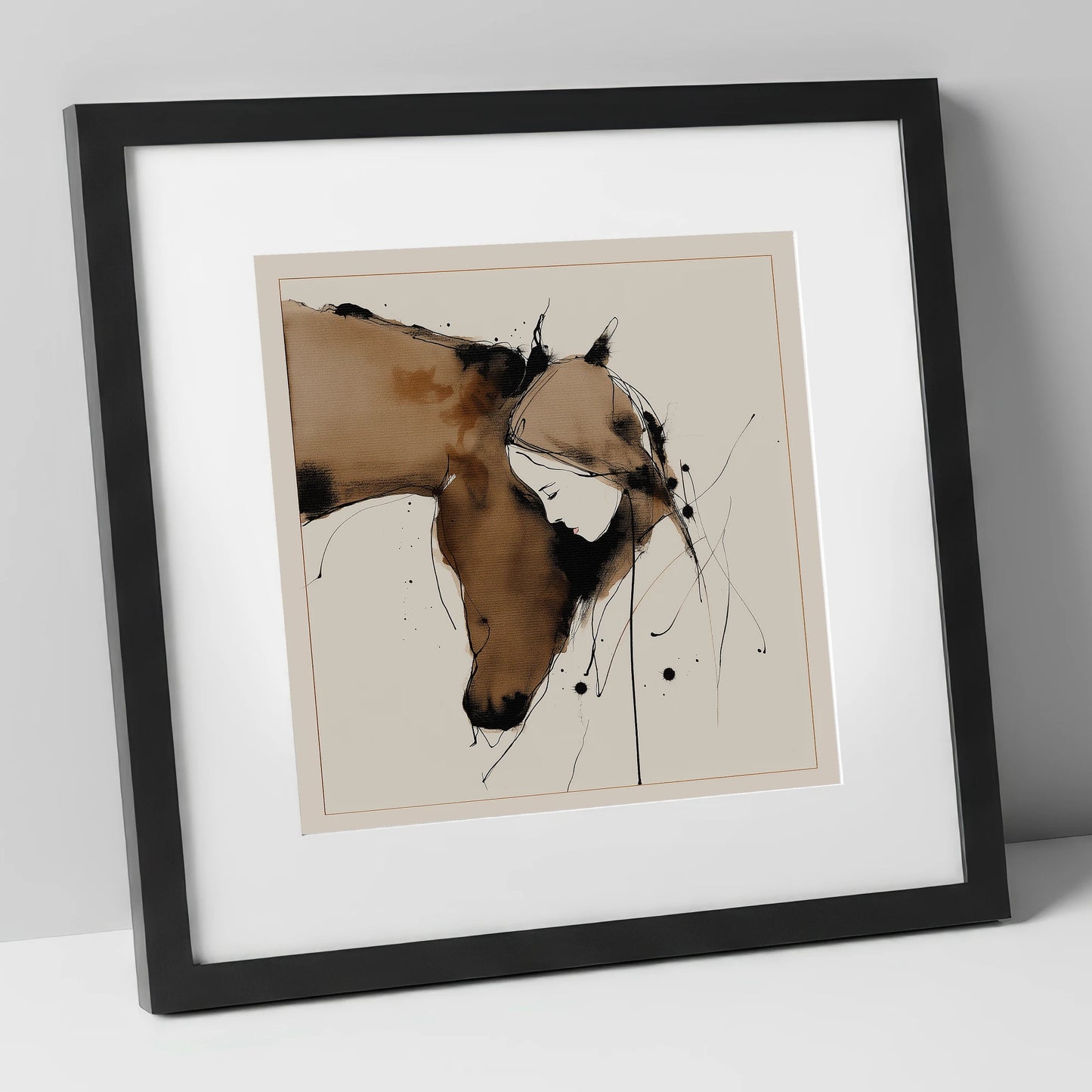Unspoken Harmony horse & rider art print in black frame