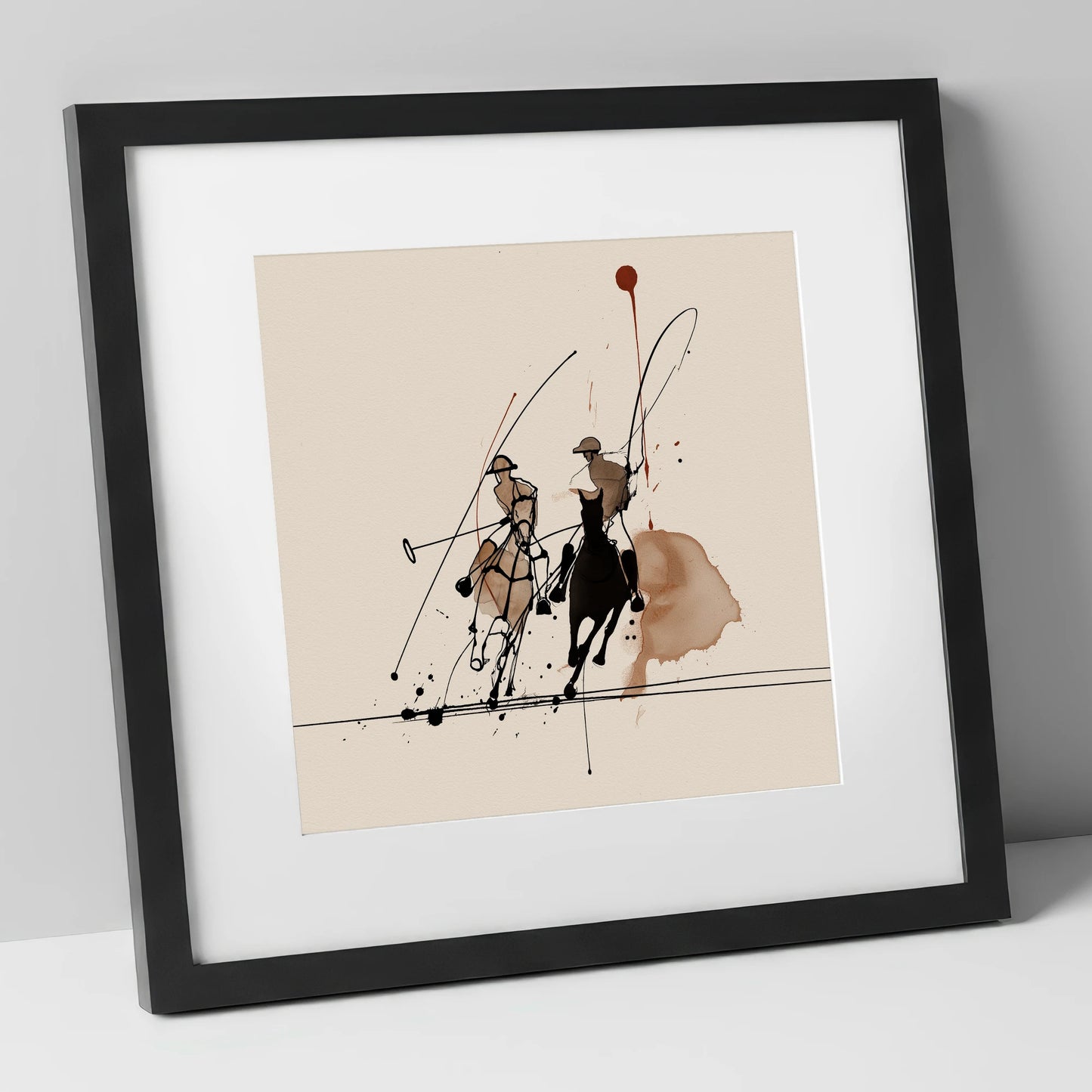 Polo Dynamics polo horse art print in black frame