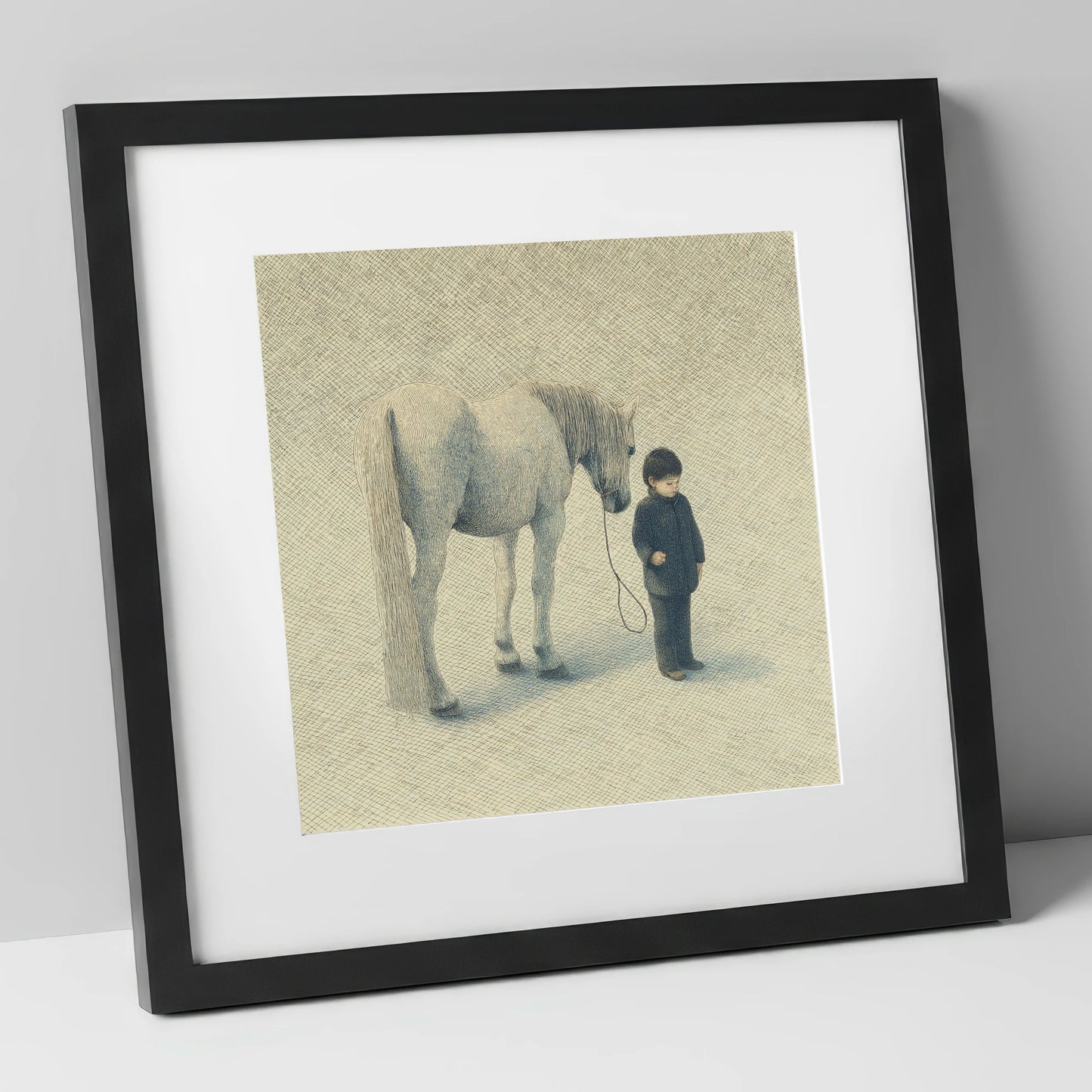 A Quiet Understanding horse & rider art print in black frame