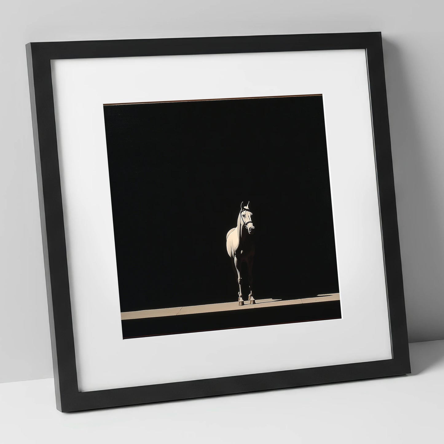 The Midnight Thoroughbred racing horse art print in black frame
