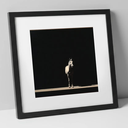 The Midnight Thoroughbred racing horse art print in black frame