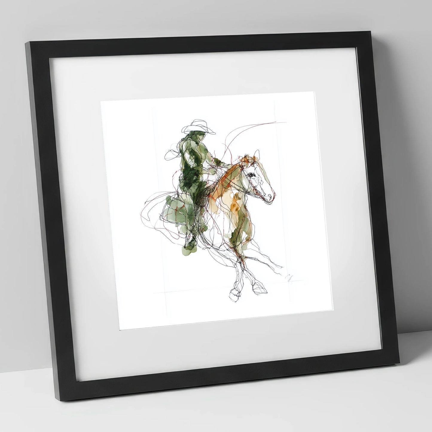 Expressive Western Rider western horse art print in black frame
