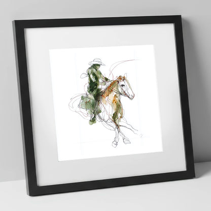 Expressive Western Rider western horse art print in black frame