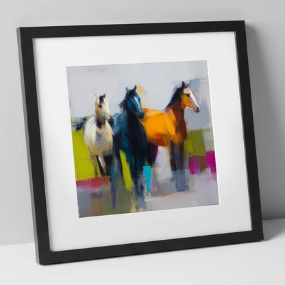 Vivid Equine Companions wild horses art print in black frame