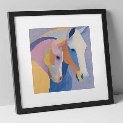 Pastel Equine Harmony mare & foal art print in black frame