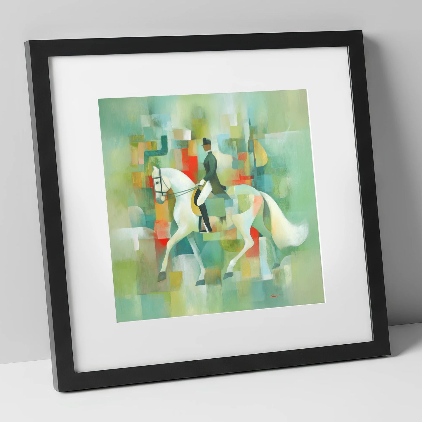 Modern Dressage Mosaic dressage horse art print in black frame