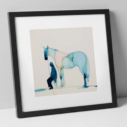 Fluid Companionship horse & rider art print in black frame