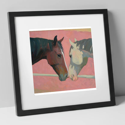 Quiet Companions horse portrait art print in black frame