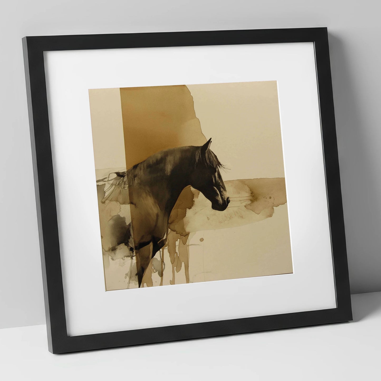 Sepia Silhouette horse breed art print in black frame